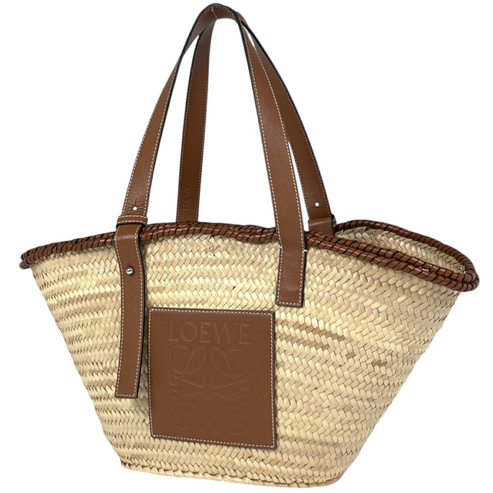 Loewe Basket Bag Tote Straw Tan Anagram Palm Leaf Raffia Brown